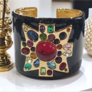 Luxury 18k Gold Plated Maltese Cross Jeweled Enamel Cuff Bracelet